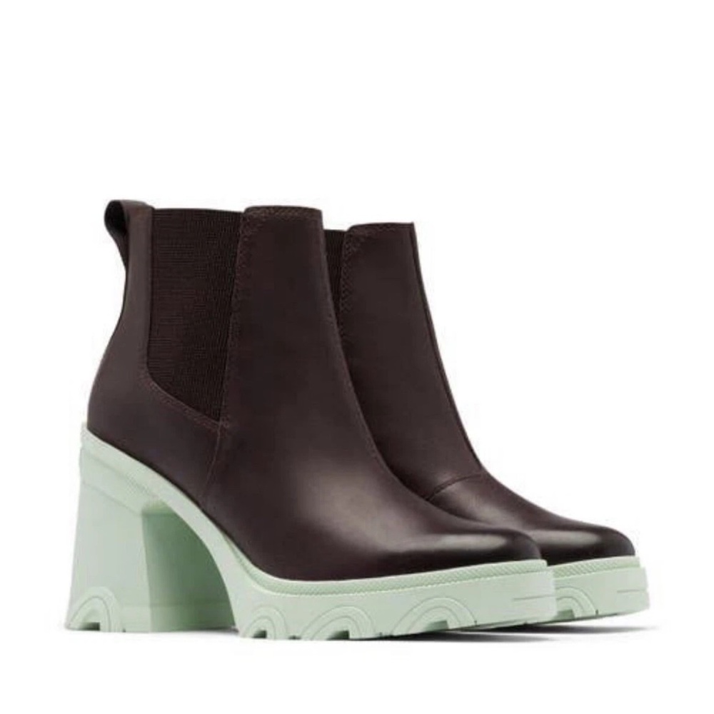 Sorel Heeled Boots in Brown and Mint